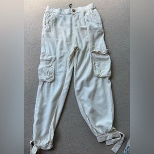 ZARA COLLECTION | linen beige Cream Elastic Waist Joggers Pants pockets medium
